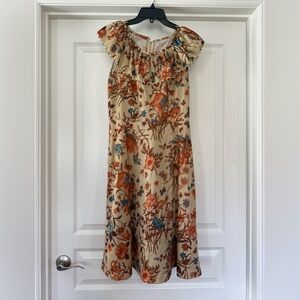 Vintage Ruffle Neck Mushroom Floral Dress